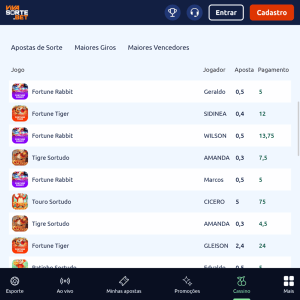 Casino Live Menu